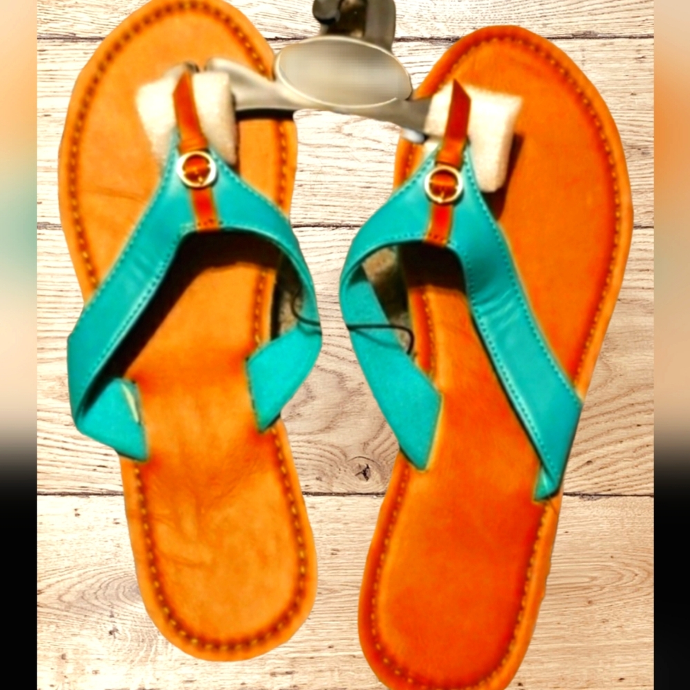 LAST CHANCE $24🌸 5⭐RATED NWT Sandals w/Gold Buckle Turquoise, Brown 9